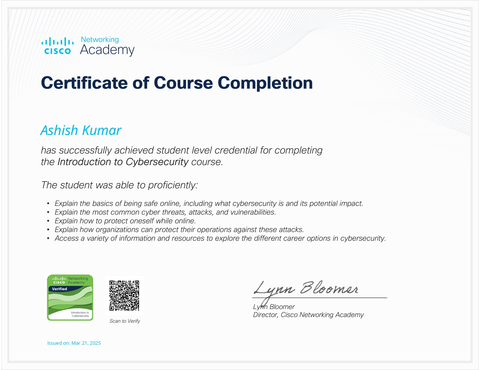 Cybersecurity certificate