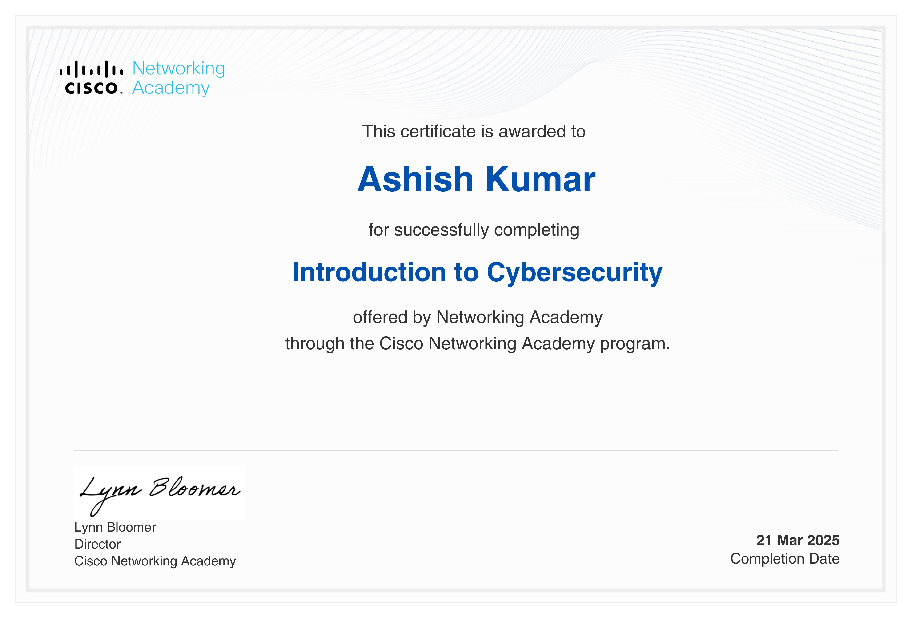 Intro to Cybersecurity certificate